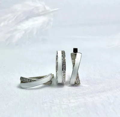 Набор ювелирных изделий из серебра для девушки кольца и серьги с белой  эмалью Гармония - купить по лучшей цене в Miss Silver
