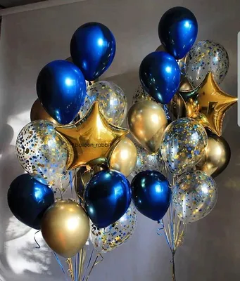 Купить Композиция из воздушных шаров синий и золотой - Гелиевые шары в  Новосибирске - BALLOON RABBIT