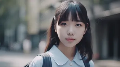 фото корейской девушки стоящей на улице с рюкзаком, Азиатская  старшеклассница позирует для аплодисментов, Hd фотография фото, лицо фон  картинки и Фото для бесплатной загрузки