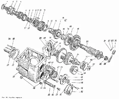 Коробка передач ГАЗ-53 А (Чертеж № 36: список деталей, стоимость  запчастей). Каталог 1989г.