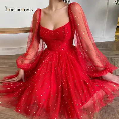 Bbonlinedress, красные короткие платья для выпускного вечера, 2023,  вечернее платье до колена с квадратным вырезом, Платья для вечеринок |  AliExpress