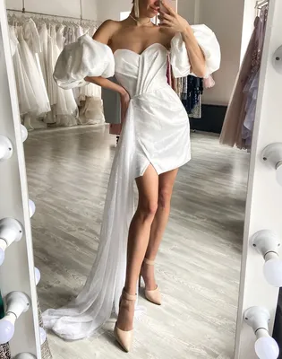 🖤 Платье Белое мини со съемным шлейфом 👗 Платья в аренду и напрокат Tana  Dress в Екатеринбурге