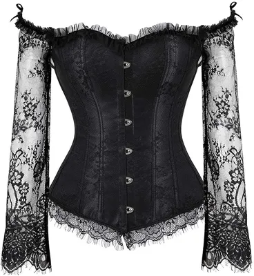 Black Flounce Sleeve Corset Tops Lace Bustier Shapewear Top - Temu