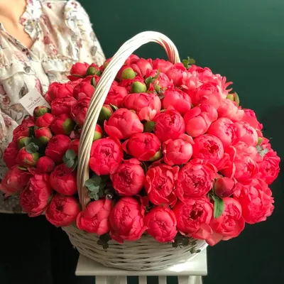 Корзина с пионами Корал Шарм - купить в Москве | Flowerna