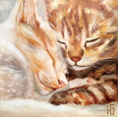 Кошка с котенком на прекрасном фоне