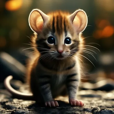 Кошка-охотница с мышкой, png изображение