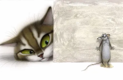 Нежная кошка с мышкой в лапах, фото в jpg