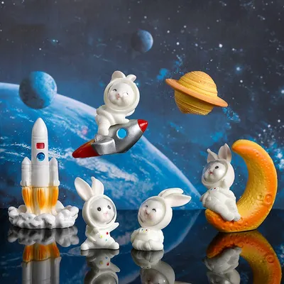 1pc милые мультипликационные космические космос кролик микро -ландшафтная  смола | AliExpress