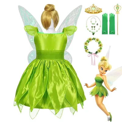 Платье феи Тинкербелл для девочек, костюм принцессы Диснея Тианы на день  рождения, костюм для Хэллоуина, карнавальный наряд с крыльями, детский  зеленый – лучшие товары в онлайн-магазине Джум Гик
