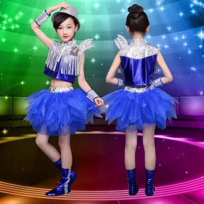 Детские джазовые танцевальные костюмы для детей, синие современные  танцевальные костюмы, костюм в стиле хип-хоп для детей, сценический костюм  с блестками и бахромой | AliExpress