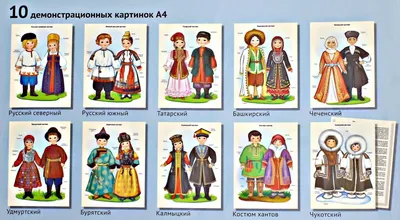 Раскраска Костюмы народов России – Распечатать бесплатно для детей