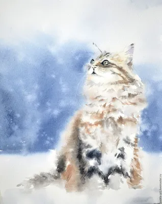 Котенок играет в снежной поляне - фотография в хорошем качестве в формате jpg