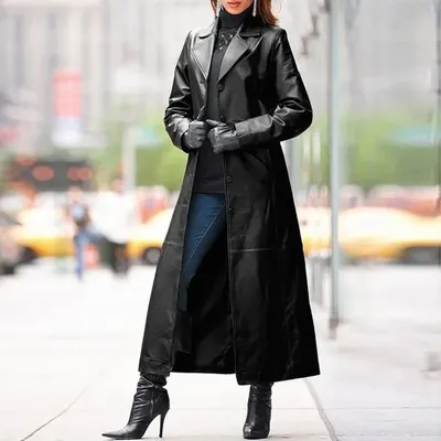 2022 женское осенне-зимнее однотонное однобортное кожаное пальто, длинное  пальто из искусственной кожи, облегающий Тренч, женская одежда | AliExpress