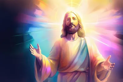 Фигура христианства красочное изображение иисуса христа на освещенном фоне  с цветами генеративный ии | Премиум Фото
