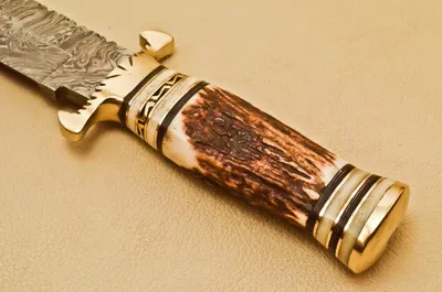 BEAUTIFUL CUSTOM HAND MADE DAMASCUS STEEL HUNTING BOWIE KNIFE HANDLE STAG  HORN | eBay