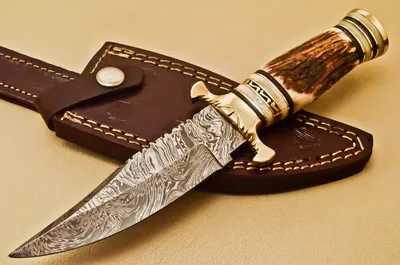 BEAUTIFUL CUSTOM HAND MADE DAMASCUS STEEL HUNTING BOWIE KNIFE HANDLE STAG  HORN | eBay