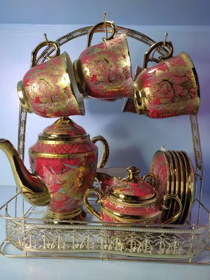 Сервиз чайный из фарфора Weimar Porzellan \"Роза золотая\" 55 предметов, на  12 персон - [арт.256-3721], цена: 177800 рублей. Эксклюзивные чайные сервизы,  сервизы в интернет-магазине подарков LuxPodarki.