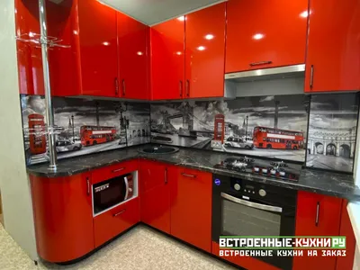 Красная кухня с черной столешницей фото фотографии