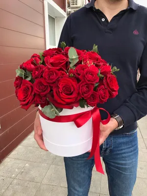 Красные розы в шляпной коробке за 9220 ₽ с доставкой по Москве