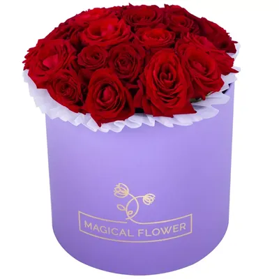 Композиция из 25 роз \"Красные розы в коробке\", артикул: 200559 в интернет  магазине EnjoyFlowers.ru ❀ с доставкой по Москве
