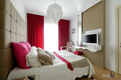 Красные шторы в спальне фото фотографии