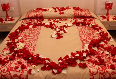 Кровать свадьбы покрытая с лепестками розы Стоковое Фото - изображение  насчитывающей торжество, самомоднейше: 71007802