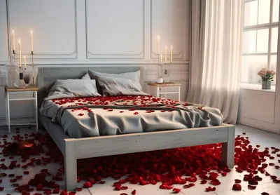 Лепестки роз и свечи на полу - красивые фото