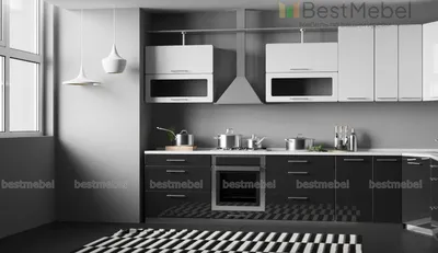 Кухня угловая Черный/Белый металлик купить недорого в Екатеринбурге, фото,  отзывы