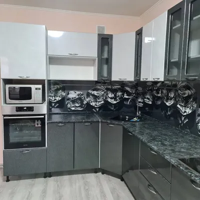Угловая кухня Валерия-М на заказ 3.2х1.75 м. цвет белый металлик/серый  металлик дождь купить в Москве - цена 101 545 руб.
