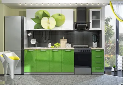 Кухня фотофасад (зелёный/яблоко) длина 2 м.