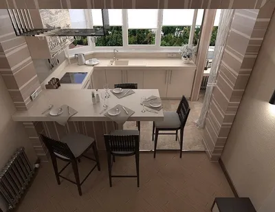 Дизайн прямой кухни 7 кв.м, объединенной с балконом (24 фото)