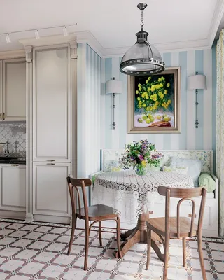 Голубая кухня-столовая в стиле прованс - СтройИнвестПроект