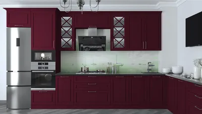 Кухни в стиле Модерн цвета бордо