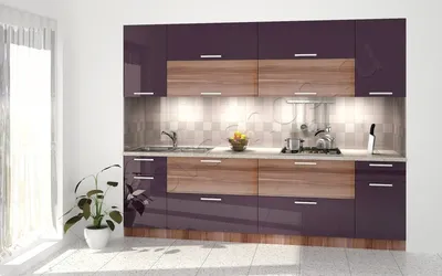 Прямой кухонный гарнитур 3 метра Сливовый и орех миланский | Мебель Волхова