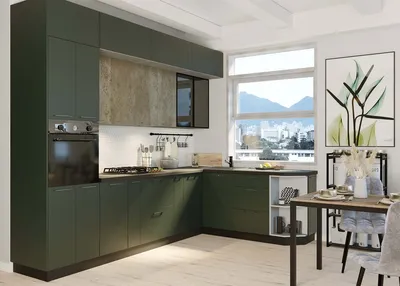 Кухонный гарнитур в насыщенном зеленом: мебель на кухню в стиле модерн от  производителя «Арлайн»