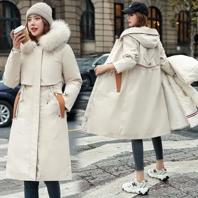 Новинка 2023, зимняя куртка, Женская длинная парка с меховым воротником и  капюшоном, женская зимняя куртка, толстая теплая зимняя одежда, пальто с  Кулиской | AliExpress
