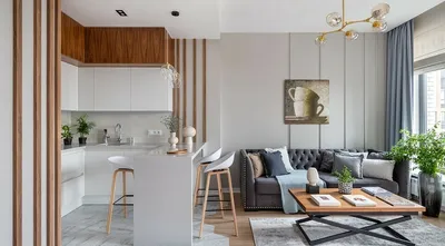 Кухня-гостиная – дизайн интерьера в частном доме современного стиля X фото