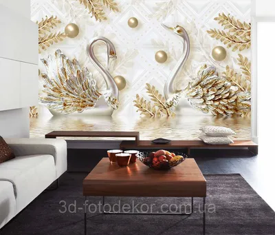 Цветы и золотые лебеди 3D Обои | Обои на заказ любых размеров за один день,  Кишинев, Молдова