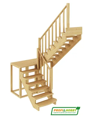 Лестница деревянная П-образная с площадкой под ключ