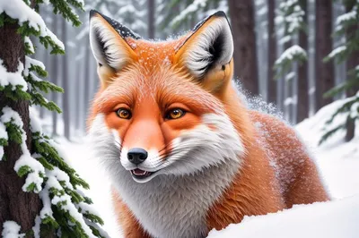 Лисица охотится на снежной поляне - фото в хорошем разрешении