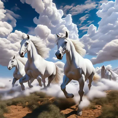 Облака-белогривые лошадки, красиво, …» — создано в Шедевруме