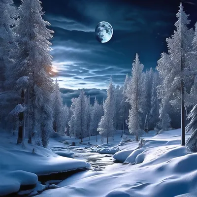 Фото Ель Зима Природа Небо Луна Полумесяц