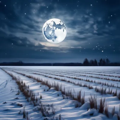 Пазл зимний пейзаж и луна - разгадать онлайн из раздела \"Пейзажи\" бесплатно