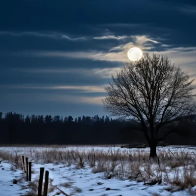 Зима ночь лес Луна (Множество фото) - treepics.ru
