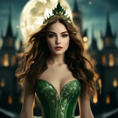 Зелёное платье бальное замок луна …» — создано в Шедевруме