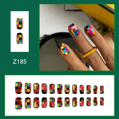 Turquoise with Neon Mosaic Press On Nails - Lilium Nails