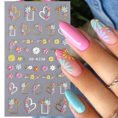 LAK_NAILS Наклейки для ногтей слайдеры для маникюра цветы ромашки