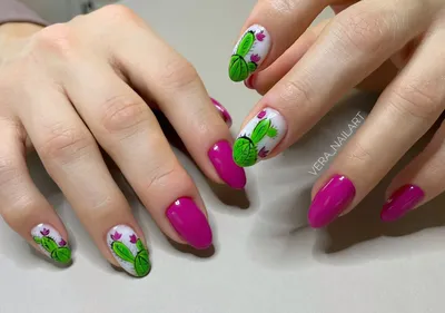 Белоснежный маникюр с кактусами 2024 Modnail.ru - Красивый маникюр