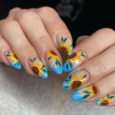 Подсолнух маникюр | Sunflower nails, Nail selection, Hair down styles