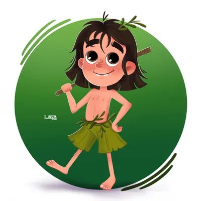 Иллюстрация Маугли. Персонаж из книги «Книга джунглей» в стиле
